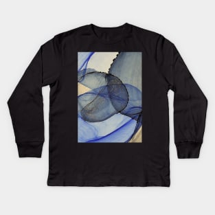 Blue, Grey and Black Abstract Art Kids Long Sleeve T-Shirt